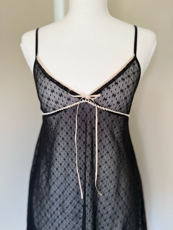 Eberjey Other - Vintage Eberjey Black Lace Sheer Slip Chemise Cream Bow Whimsigoth Coquette
